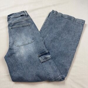 Risen Jeans Edan High Rise Cargo Wide Leg Light Blue Wash Women's Size 11/30